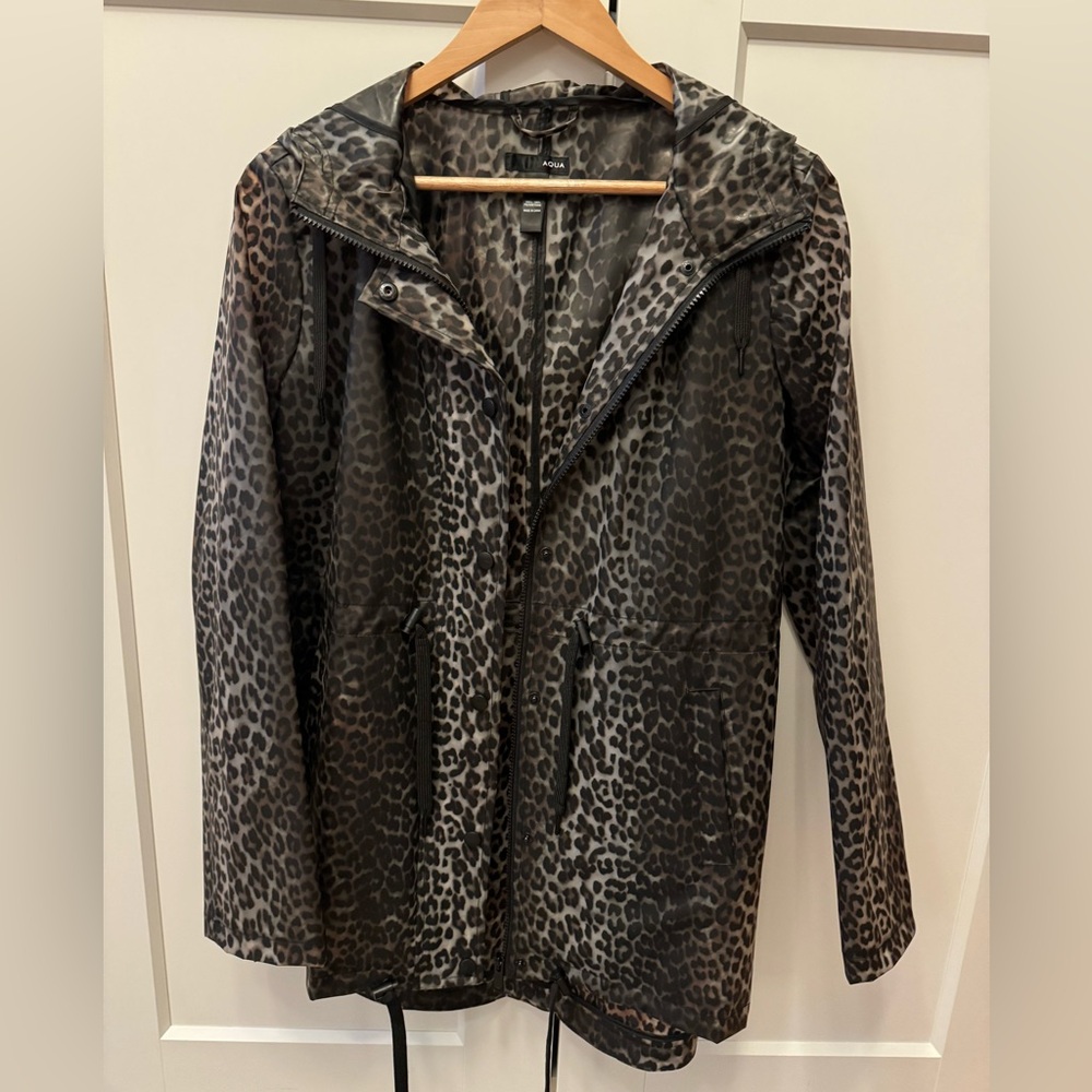 Aqua Cheetah Print Poly Rain Jacket